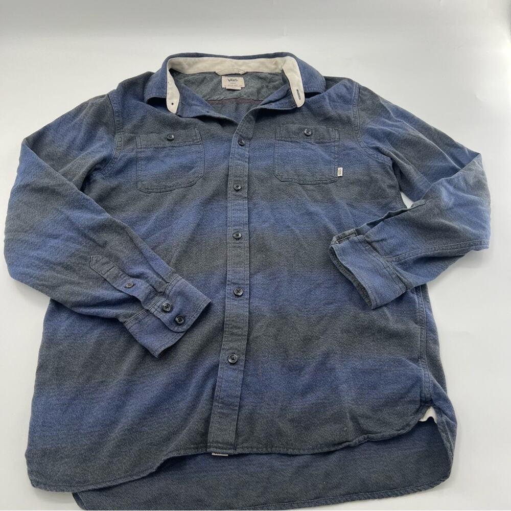 Vans Men’s Button Up Blue and Black Long Sleeve Shirt Striped